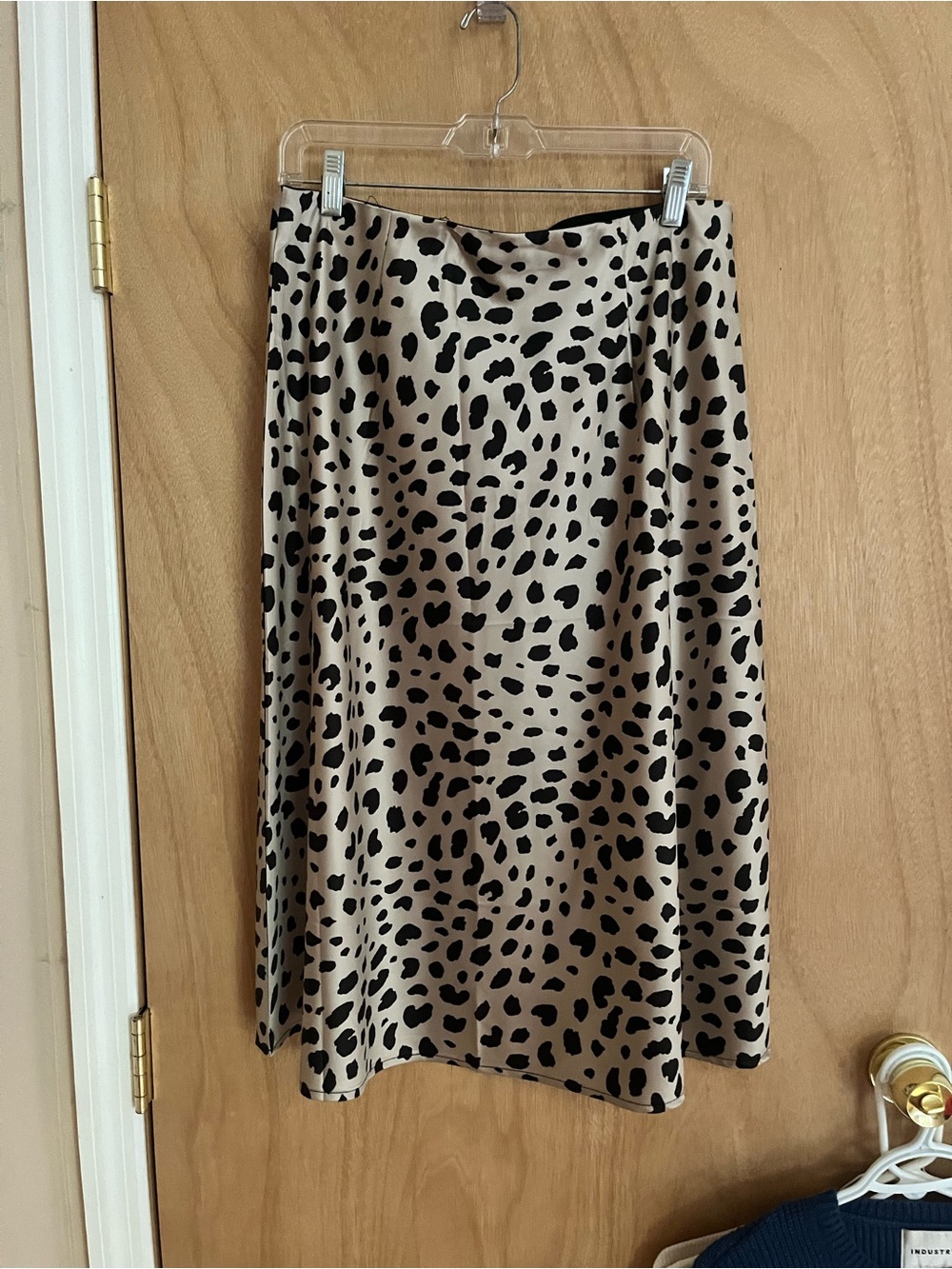 Satin Leopard Print Midi Skirt - Beige and Black
